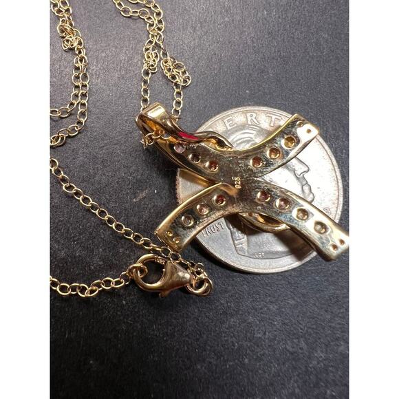 NEW Rainbow sapphire curved cross pendant and chain in gold over sterling silver - Picture 4 of 13